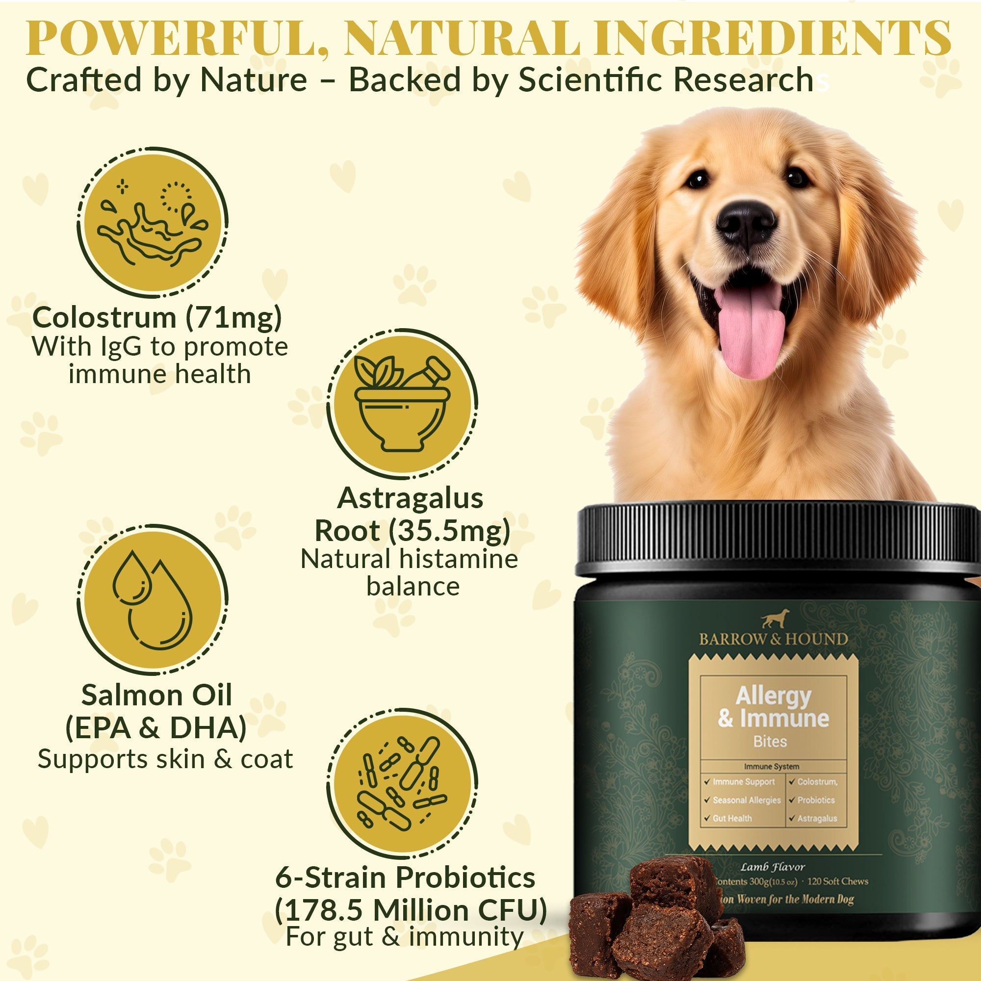 Allergy & Immune Bites for Dogs – Colostrum, Probiotics & Omega-3 – Seasonal Allergy & Itchy Skin Relief – Peanut Butter Flavor